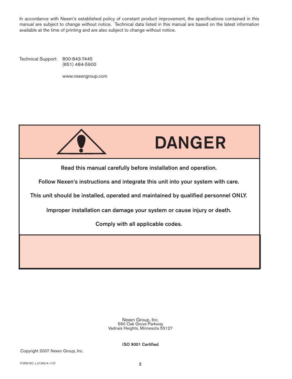 Danger | Nexen DPS30 964517 User Manual | Page 2 / 10