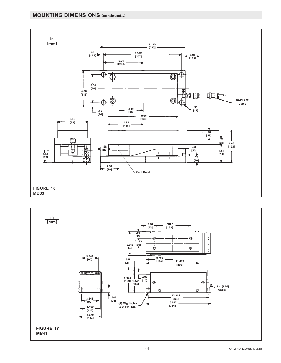 Mounting dimensions, Continued...), Figure 17 mb41 in [mm | Figure 16 mb33 | Nexen MB25B 911996 User Manual | Page 11 / 13