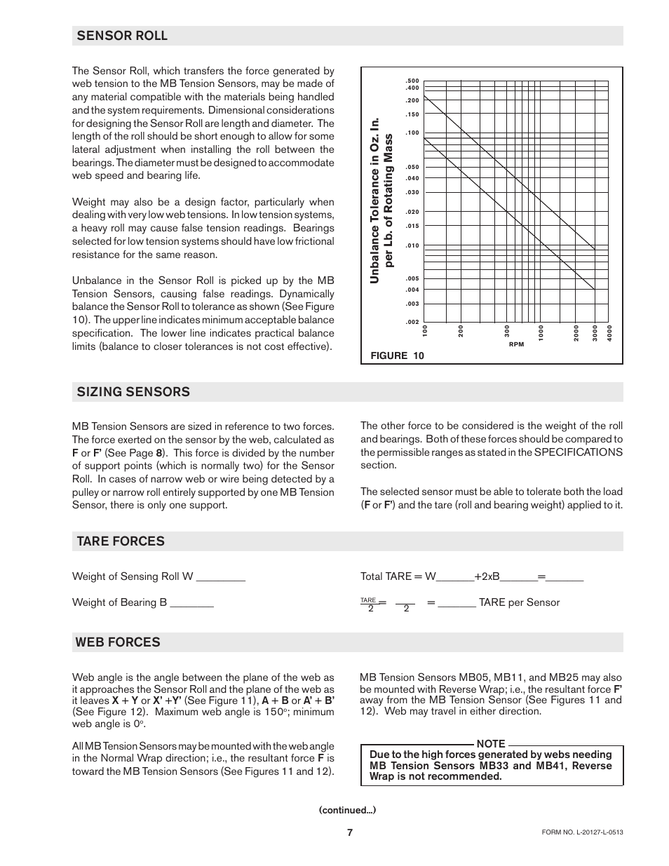 Sensor roll, Web forces, Sizing sensors tare forces | Minimum web angle is 0, Tare per sensor | Nexen MB25B 911996 User Manual | Page 7 / 13