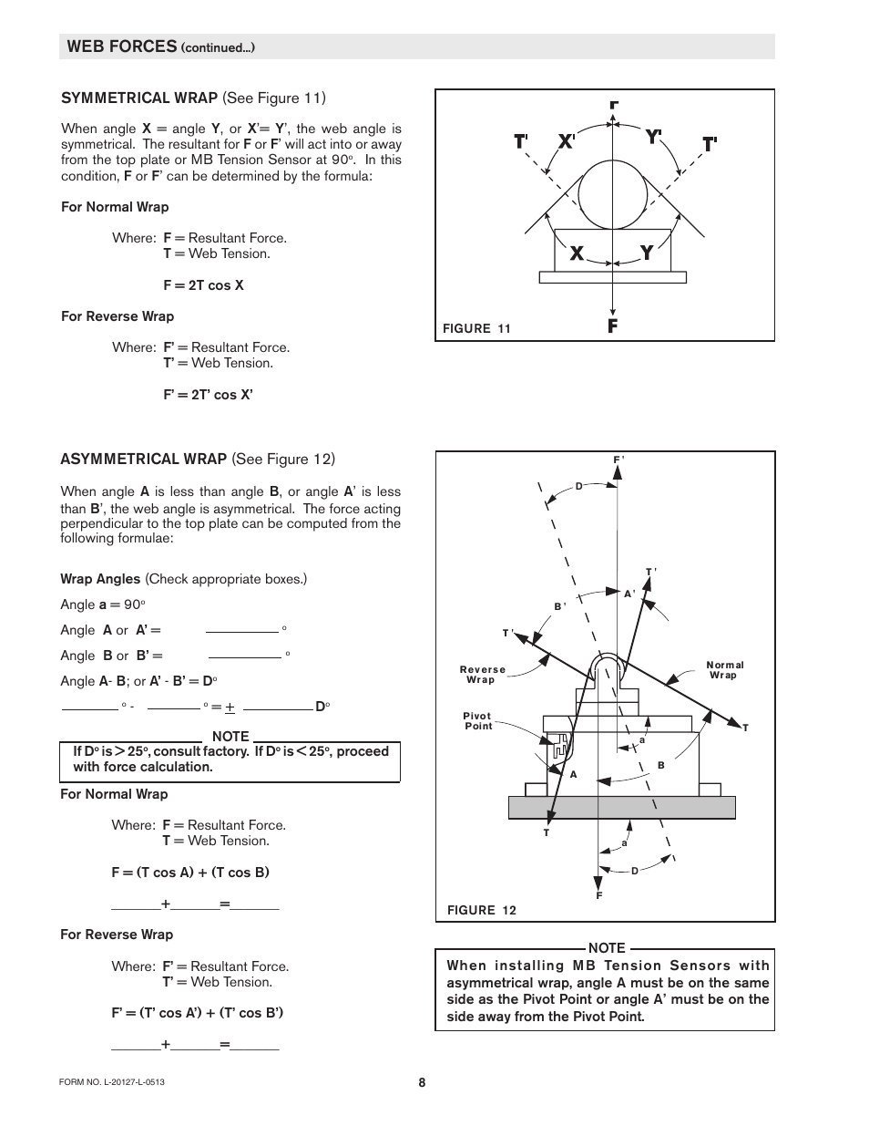 Web forces, Asymmetrical wrap (see figure 12), Symmetrical wrap (see figure 11) | Nexen MB25B 911996 User Manual | Page 8 / 13