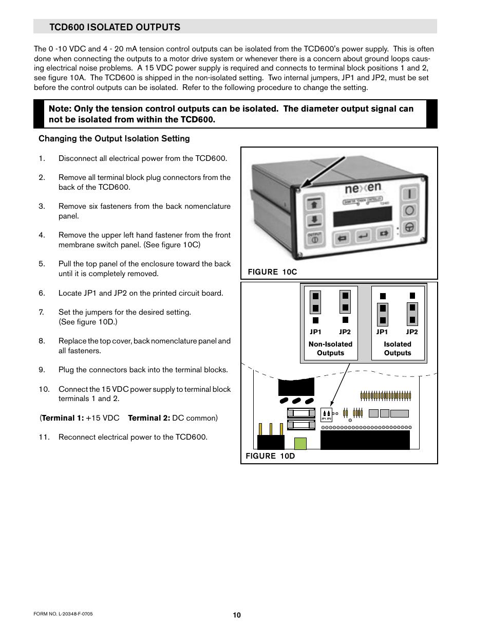 Tcd600 isolated outputs | Nexen TCD600E 912145 User Manual | Page 10 / 24