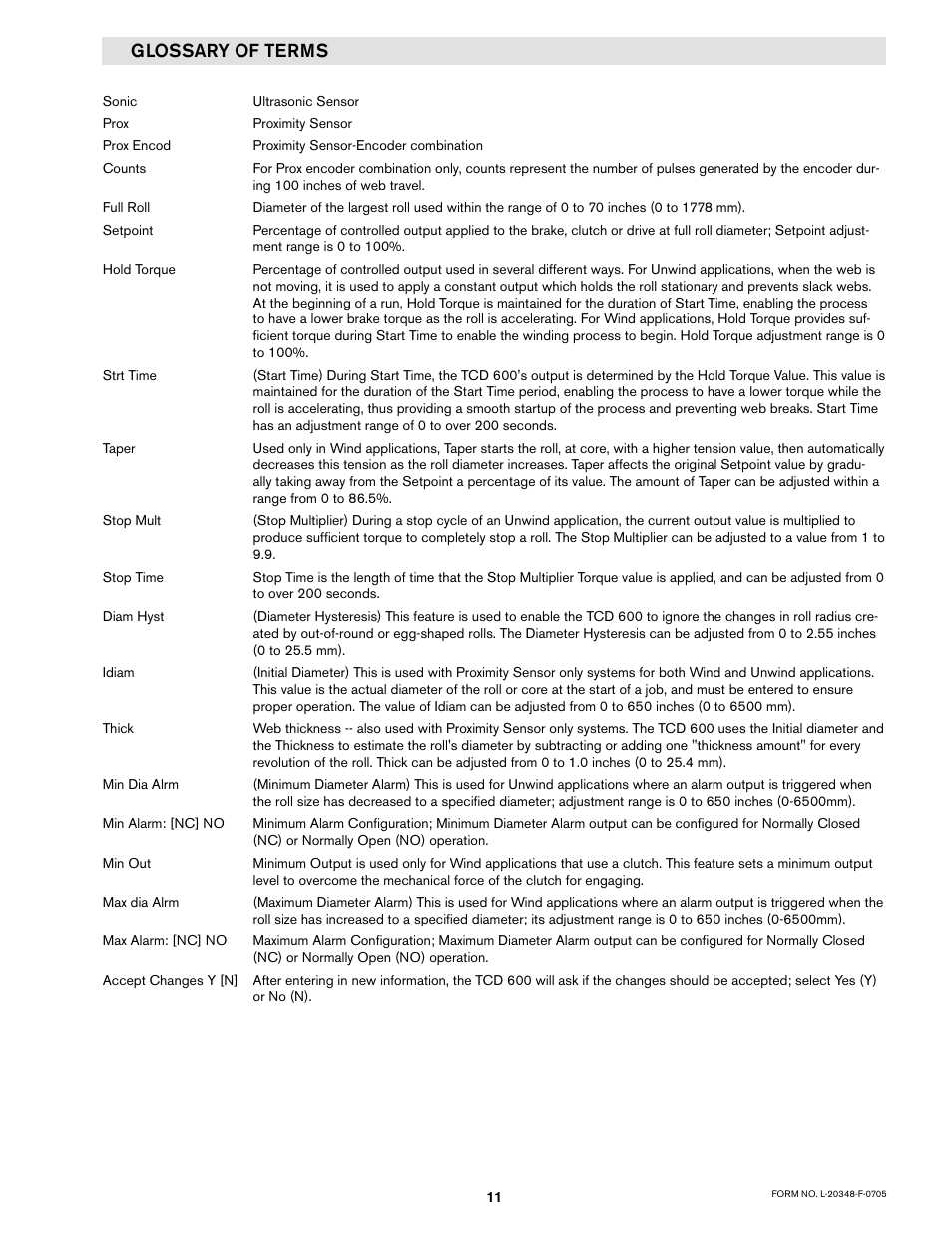 Glossary of terms | Nexen TCD600E 912145 User Manual | Page 11 / 24