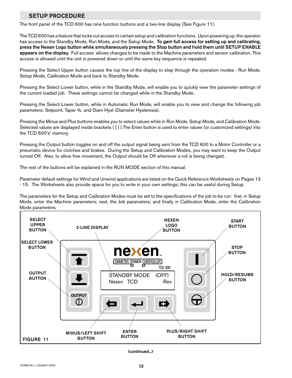 Setup procedure | Nexen TCD600E 912145 User Manual | Page 12 / 24