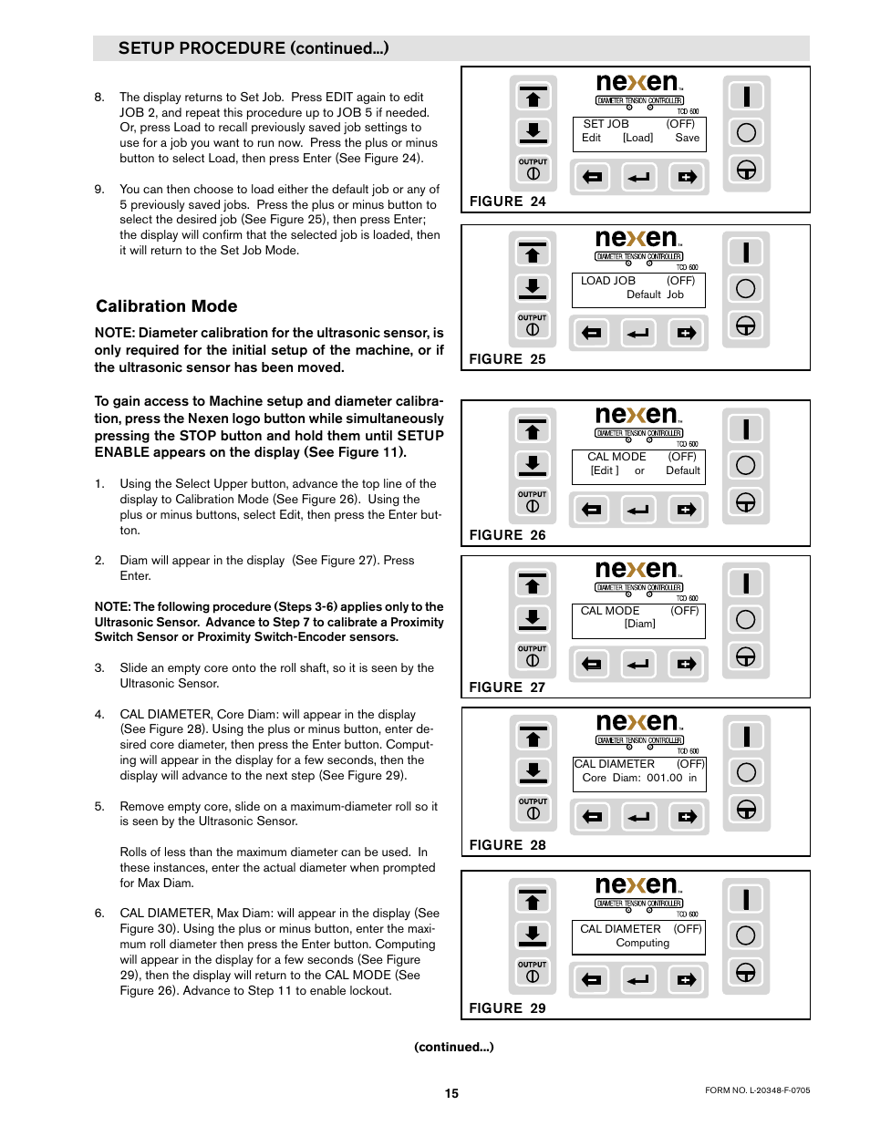 Setup procedure (continued...) calibration mode | Nexen TCD600E 912145 User Manual | Page 15 / 24