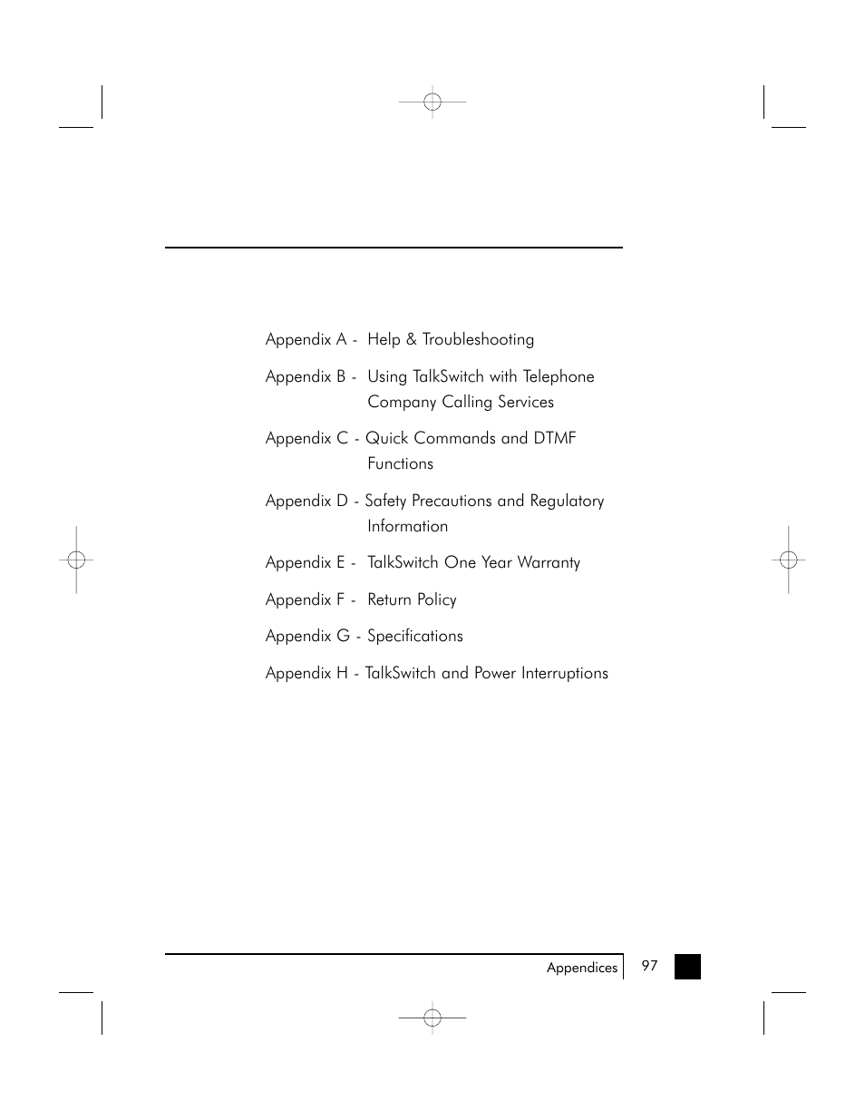 Appendices | Talkswitch 48 User Manual | Page 99 / 137