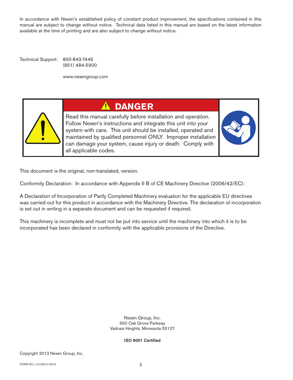 Danger | Nexen ROP 964538 User Manual | Page 2 / 12