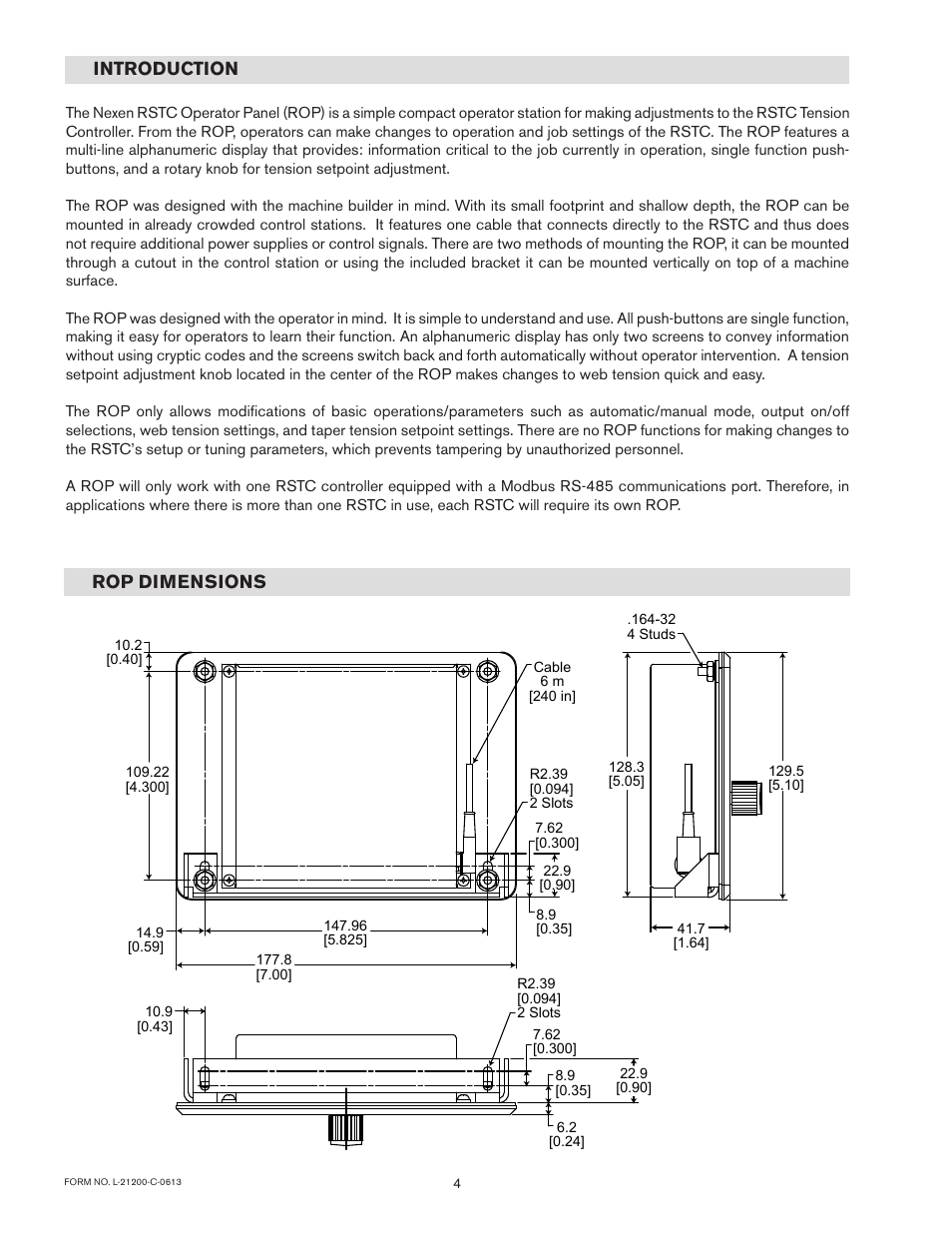Introduction, Rop dimensions | Nexen ROP 964538 User Manual | Page 4 / 12