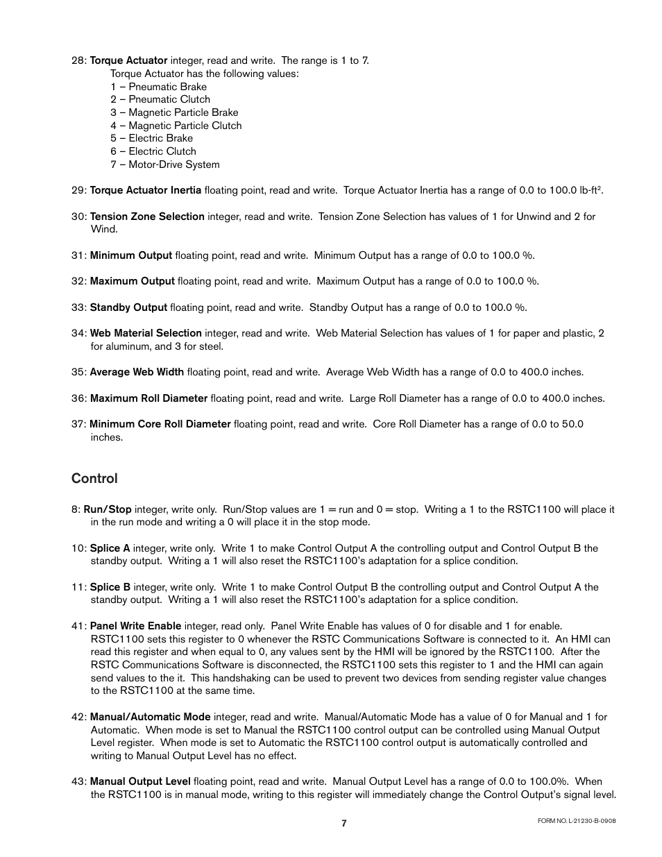 Control | Nexen RSTC1100 964528 User Manual | Page 10 / 14
