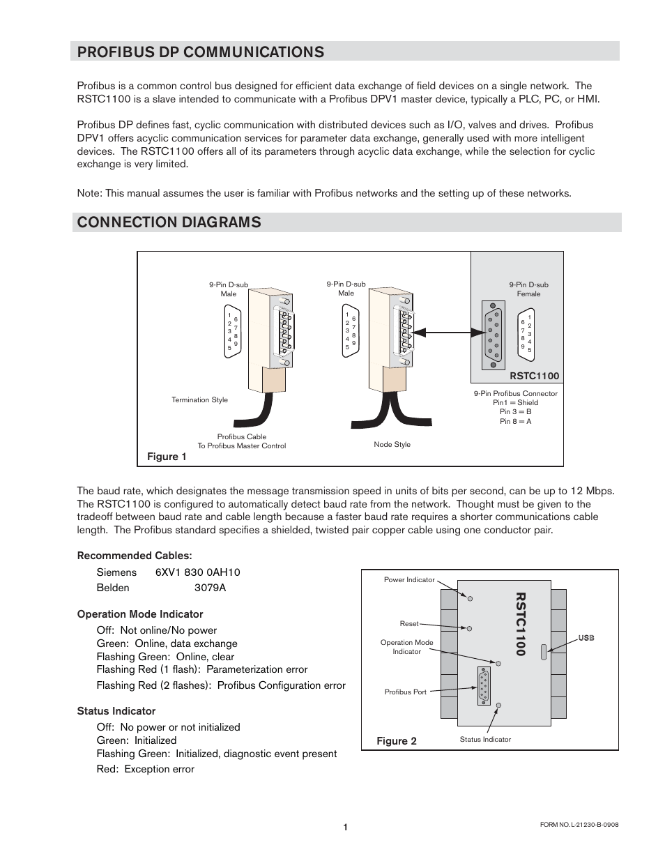 Profibus dp communications, Connection diagrams, Rs t c1100 | Nexen RSTC1100 964528 User Manual | Page 4 / 14