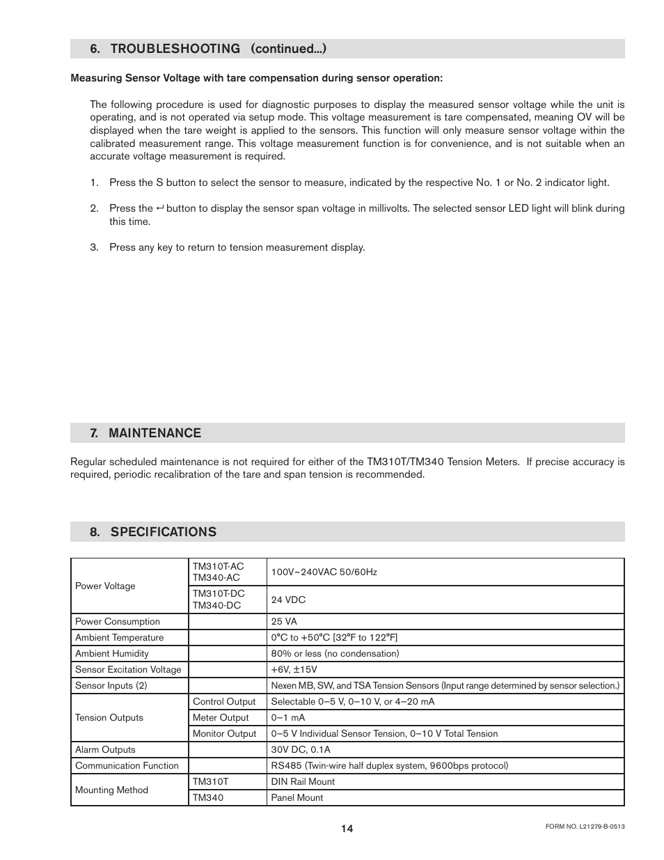 Maintenance 8. specifications, Troubleshooting (continued...) | Nexen TM340 912751 User Manual | Page 17 / 18