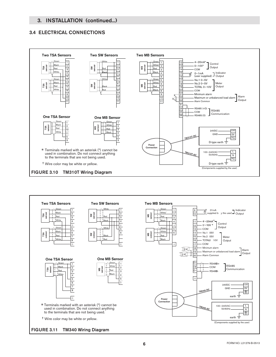 Installation (continued...), 4 electrical connections, Wire color may be white or yellow | Nexen TM340 912751 User Manual | Page 9 / 18