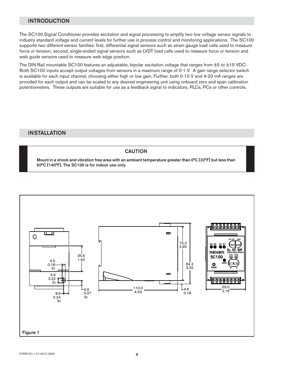 Introduction installation, Caution | Nexen SC100 964420 User Manual | Page 4 / 16