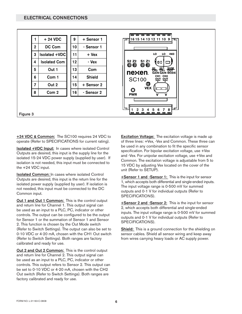 Sc100, Electrical connections | Nexen SC100 964420 User Manual | Page 6 / 16