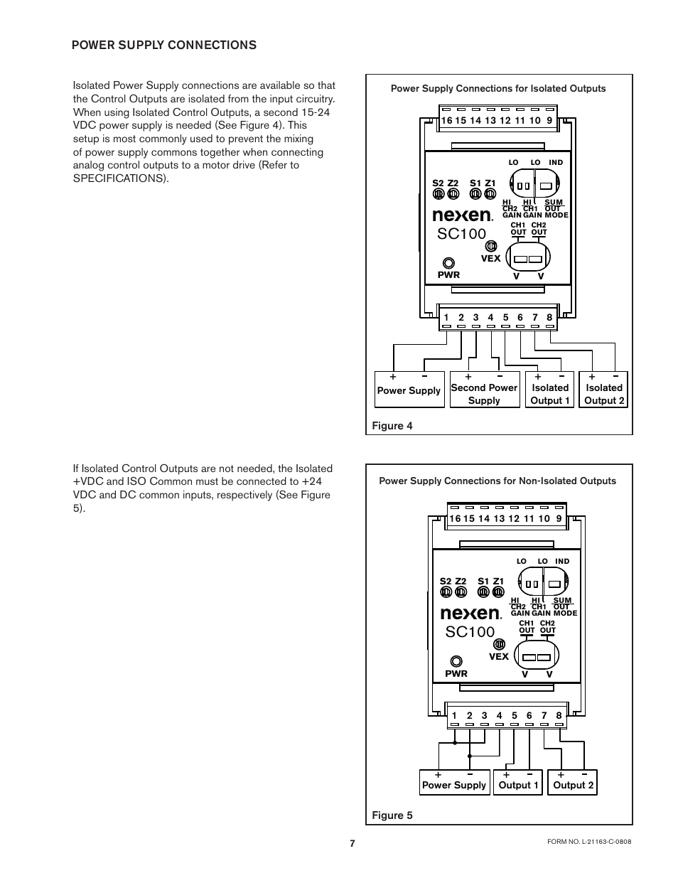 Sc100, Power supply connections | Nexen SC100 964420 User Manual | Page 7 / 16