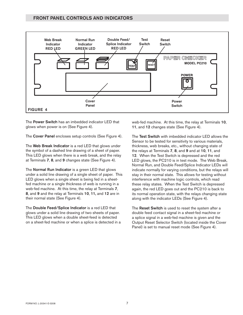 Front panel controls and indicators | Nexen PC210 913071 User Manual | Page 7 / 16