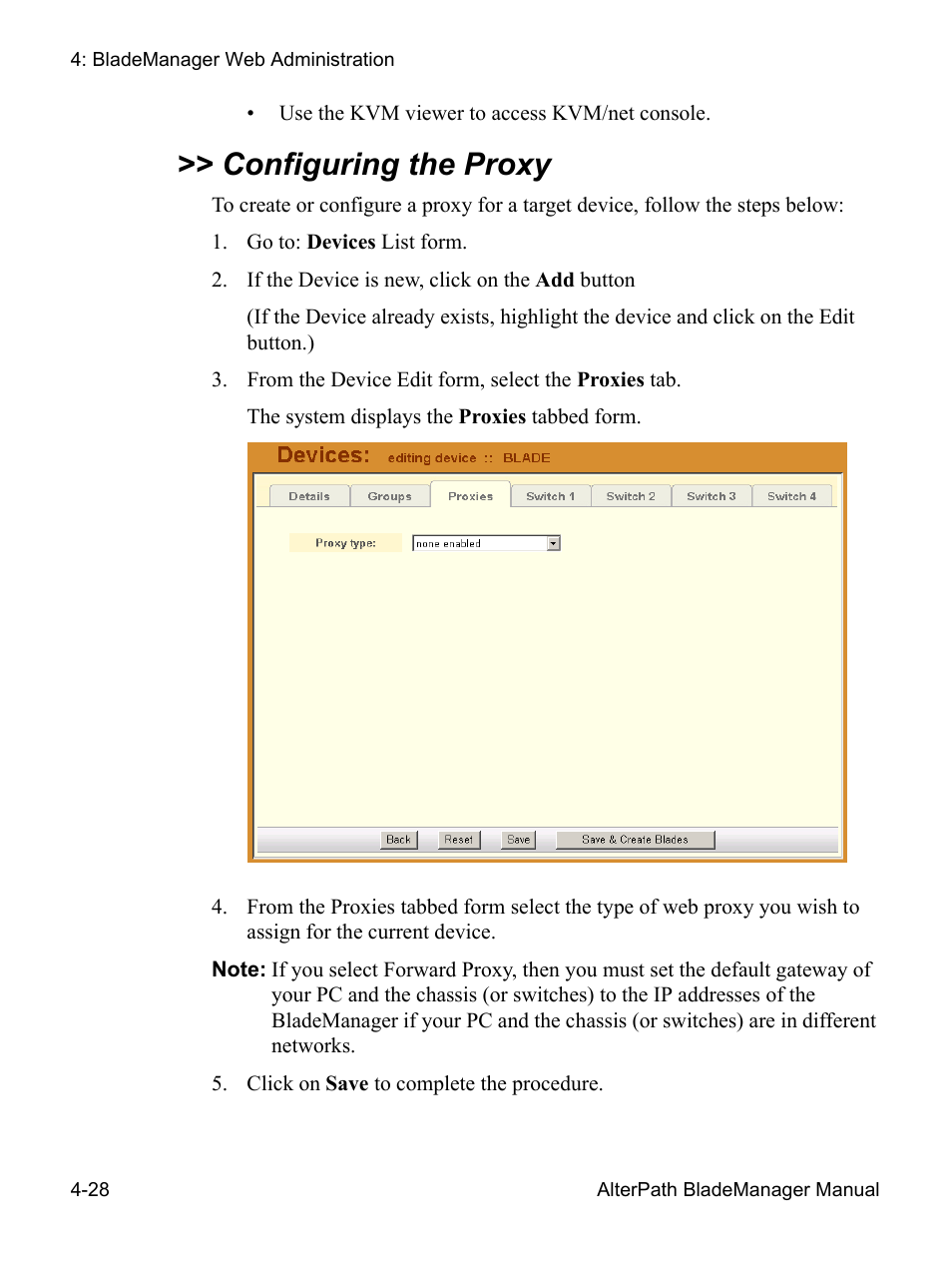 Configuring the proxy | Cyclades AlterPath BladeManager User Manual | Page 110 / 202