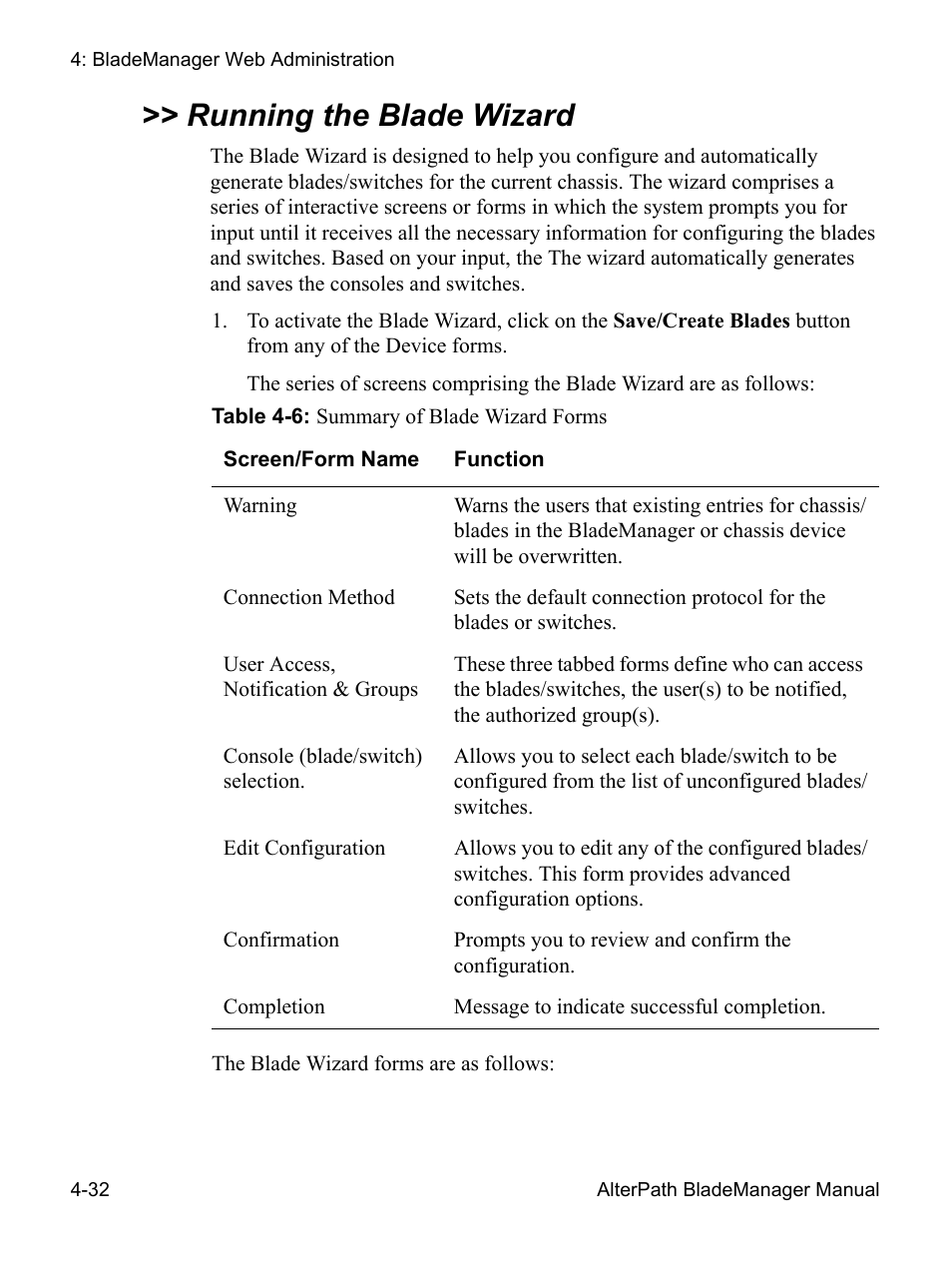 Running the blade wizard | Cyclades AlterPath BladeManager User Manual | Page 114 / 202