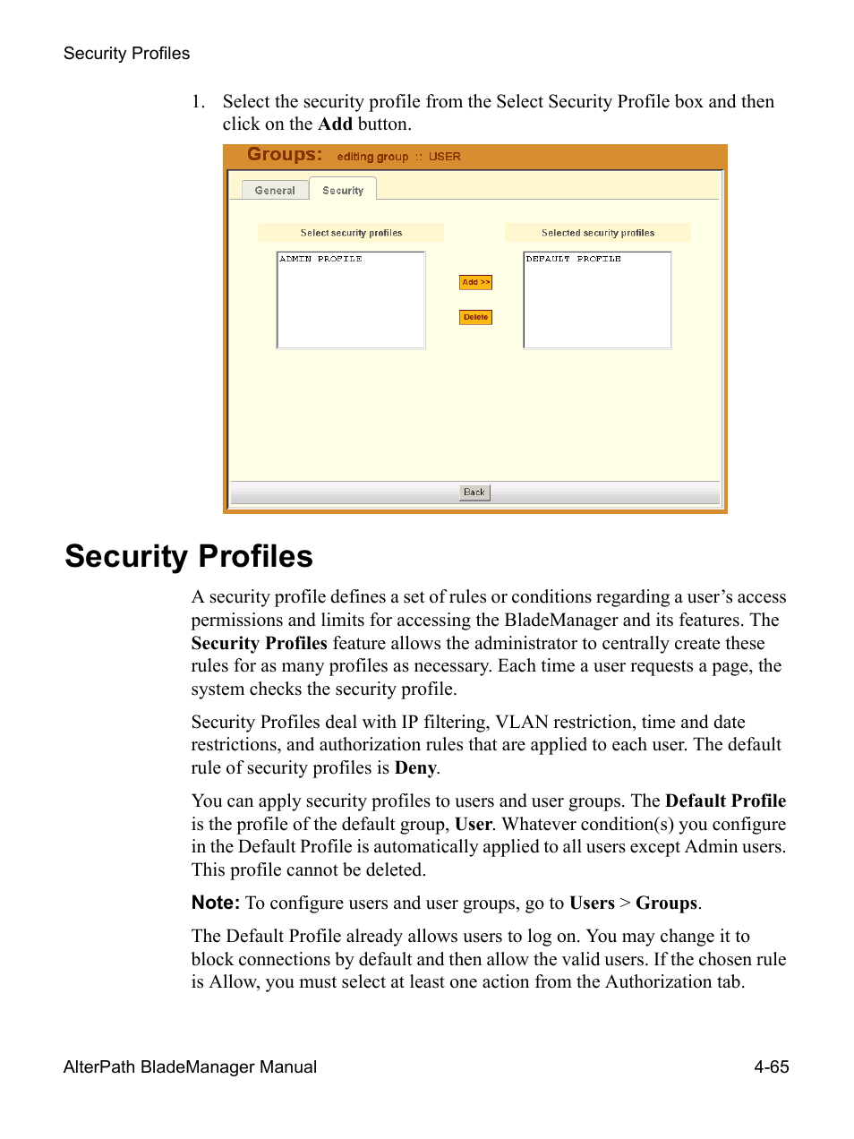 Security profiles | Cyclades AlterPath BladeManager User Manual | Page 147 / 202