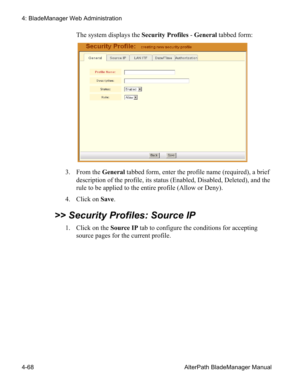 Security profiles: source ip | Cyclades AlterPath BladeManager User Manual | Page 150 / 202