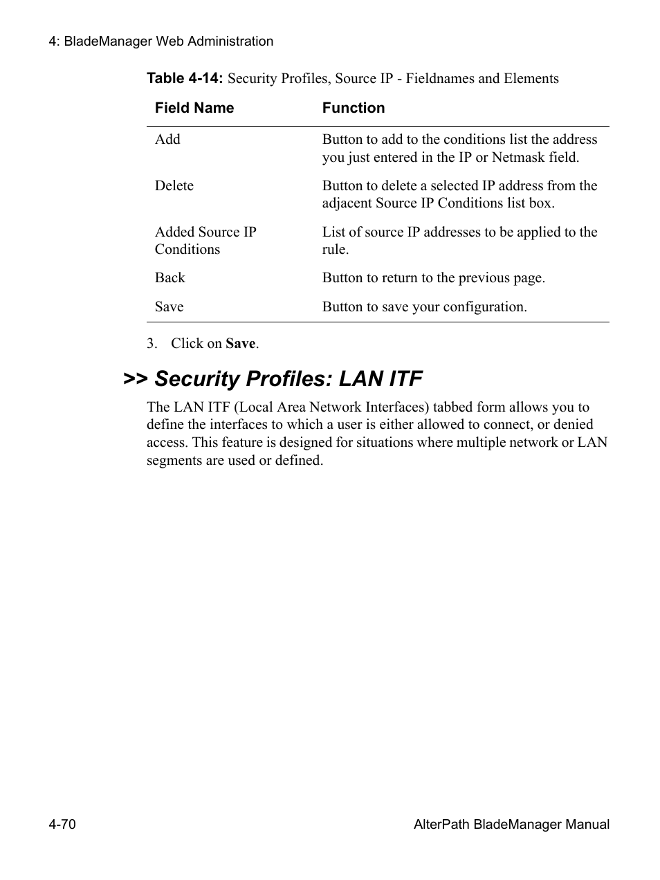 Security profiles: lan itf | Cyclades AlterPath BladeManager User Manual | Page 152 / 202