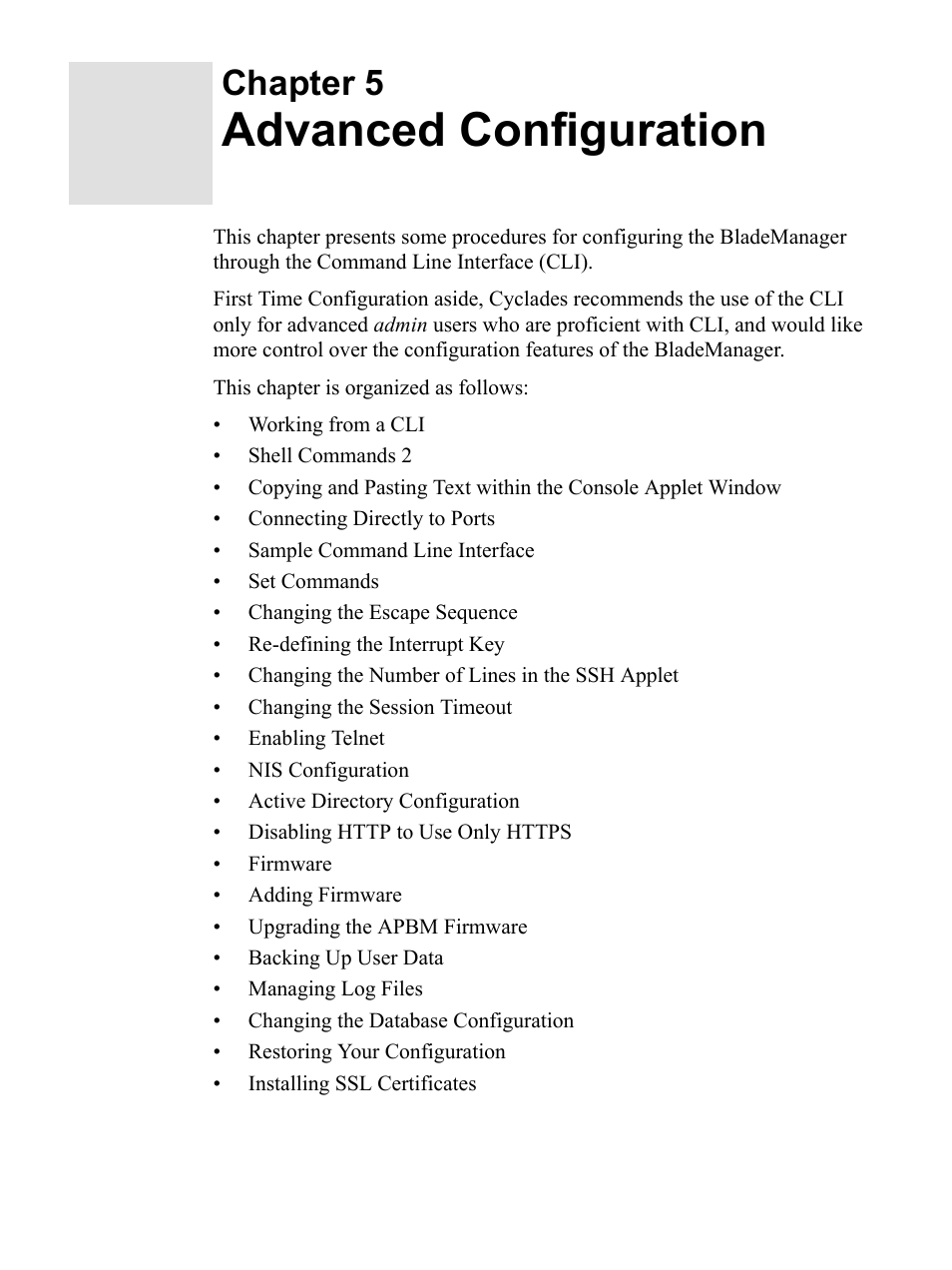 Advanced configuration, Chapter 5 | Cyclades AlterPath BladeManager User Manual | Page 163 / 202
