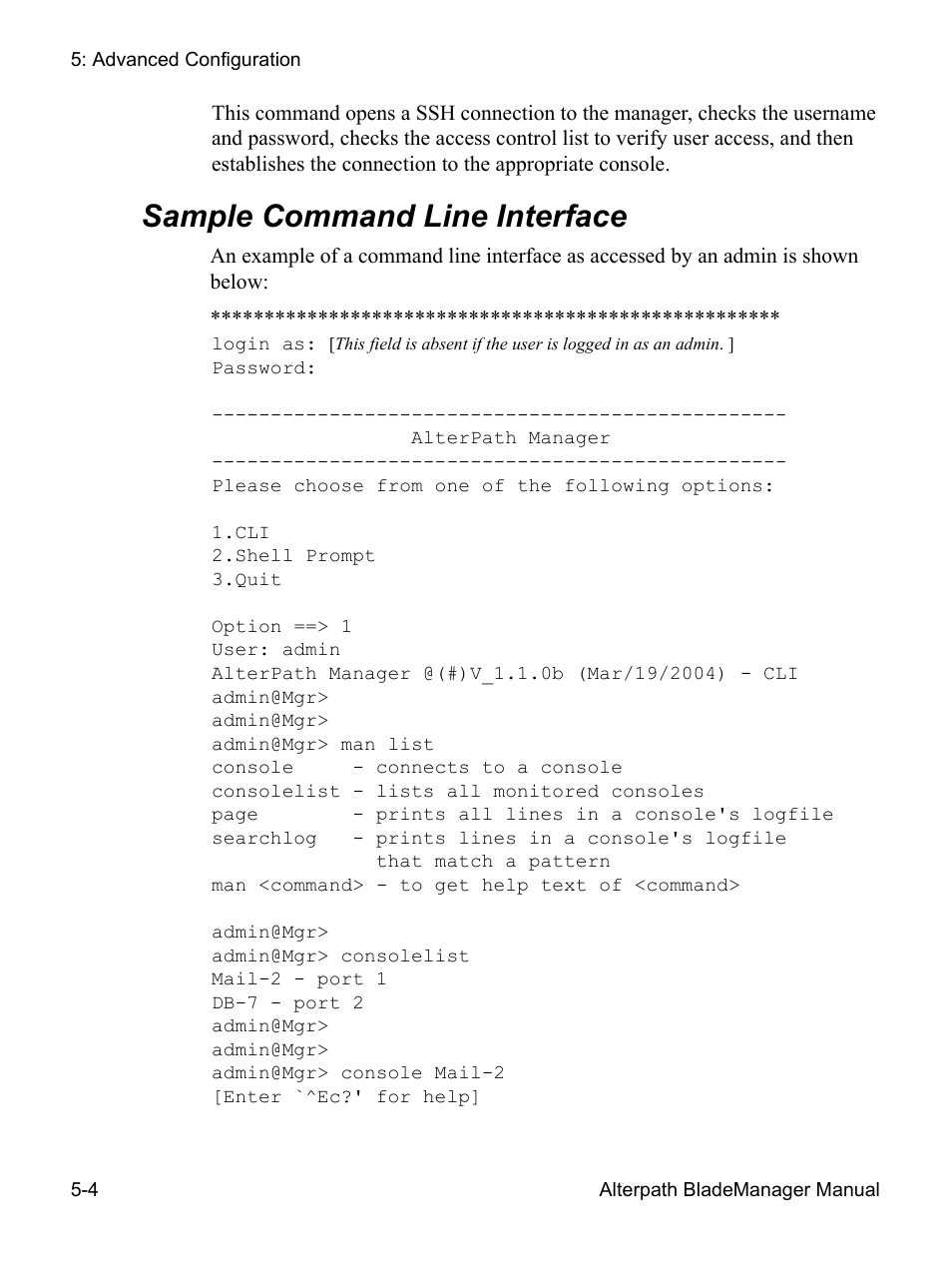 Sample command line interface | Cyclades AlterPath BladeManager User Manual | Page 166 / 202