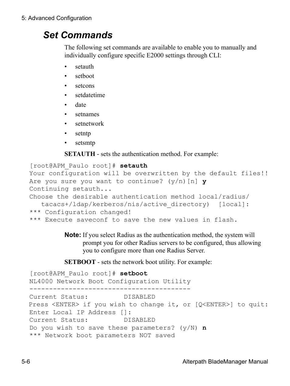 Set commands | Cyclades AlterPath BladeManager User Manual | Page 168 / 202
