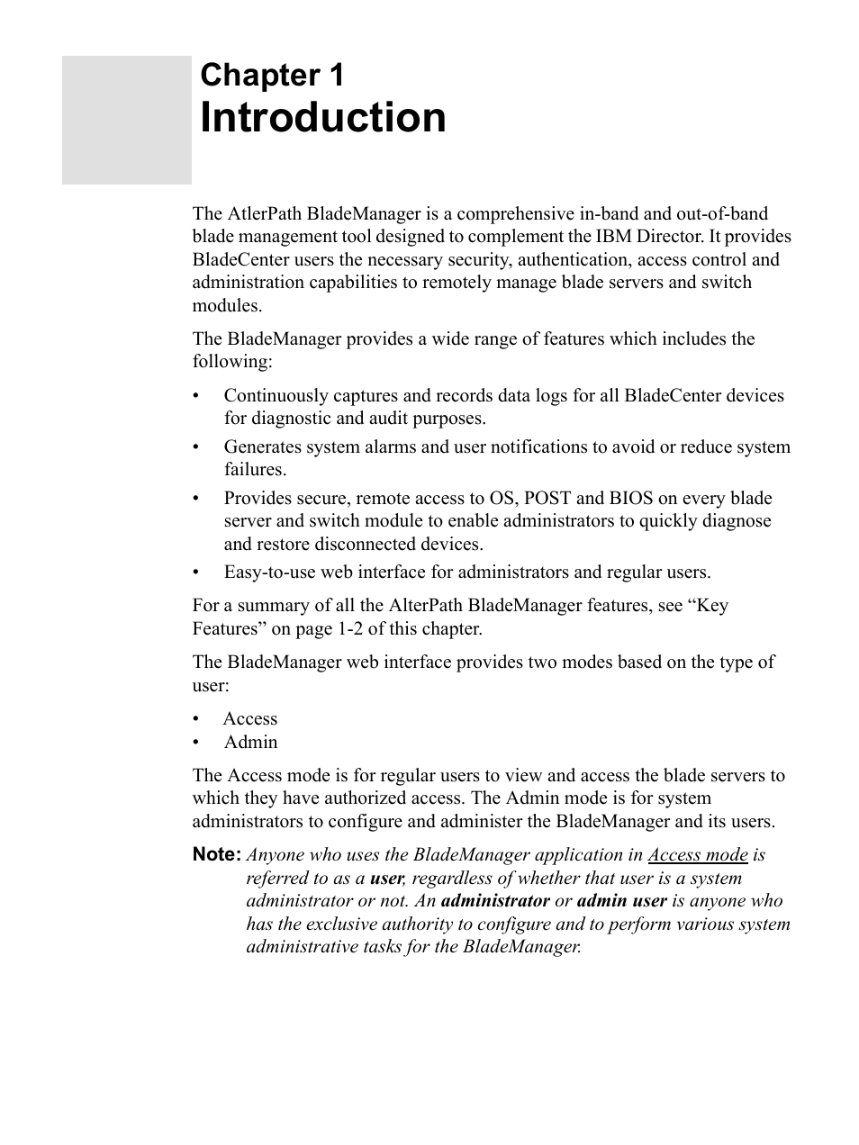 Introduction, Chapter 1 | Cyclades AlterPath BladeManager User Manual | Page 17 / 202