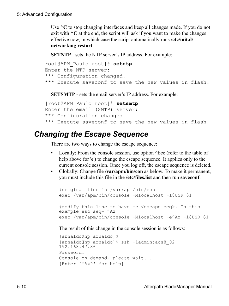 Changing the escape sequence | Cyclades AlterPath BladeManager User Manual | Page 172 / 202