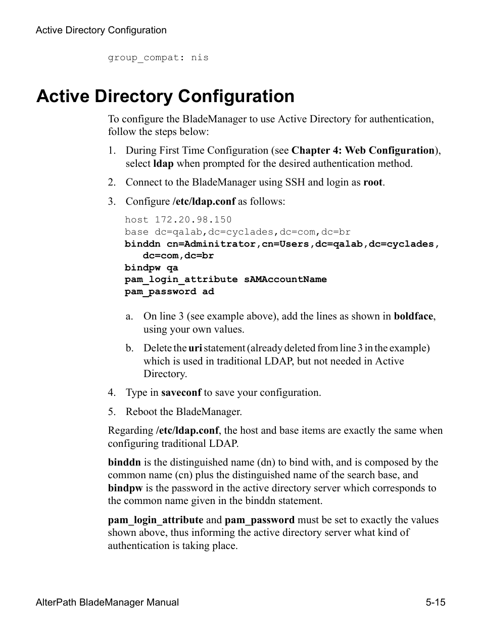 Active directory configuration | Cyclades AlterPath BladeManager User Manual | Page 177 / 202