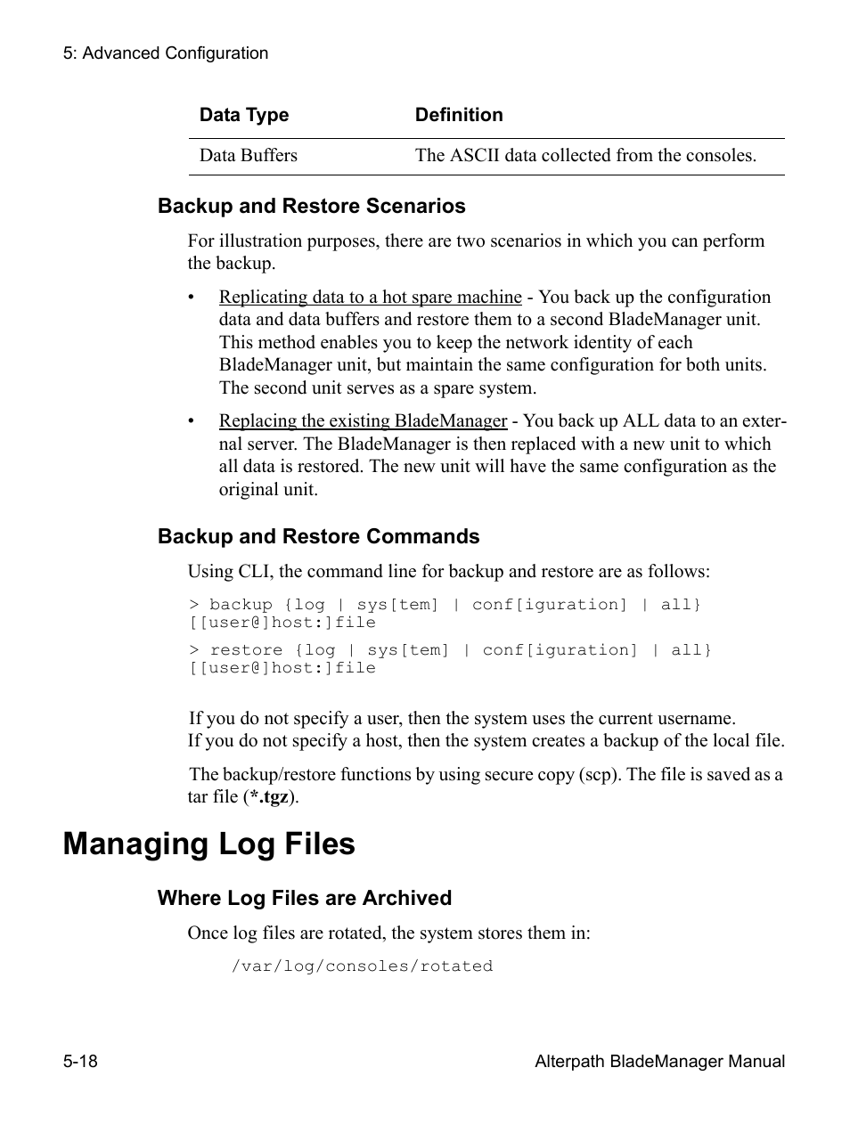 Managing log files | Cyclades AlterPath BladeManager User Manual | Page 180 / 202