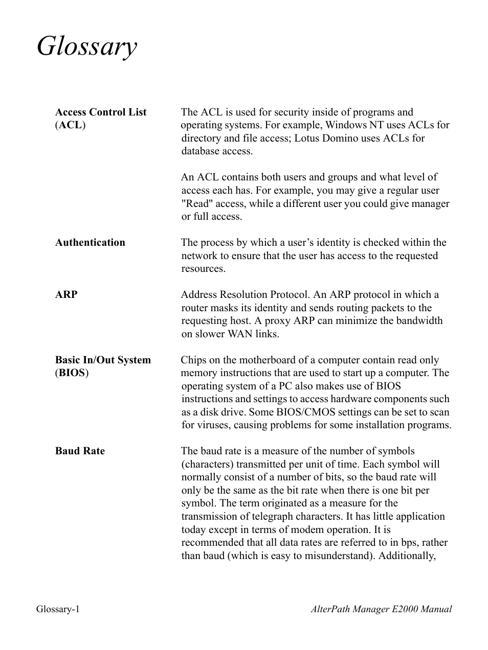 Glossary | Cyclades AlterPath BladeManager User Manual | Page 187 / 202