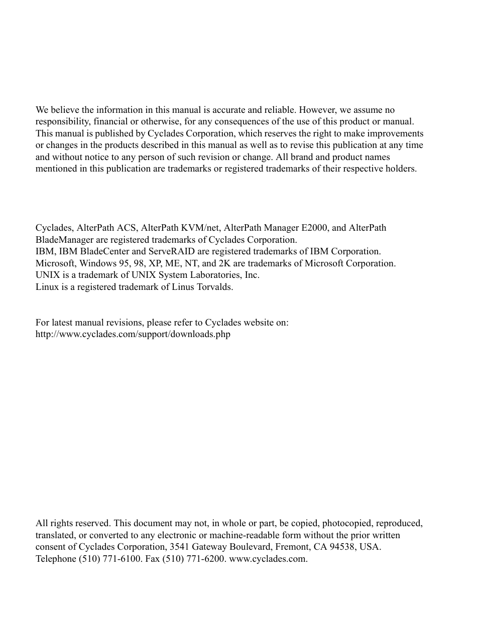 Cyclades AlterPath BladeManager User Manual | Page 2 / 202