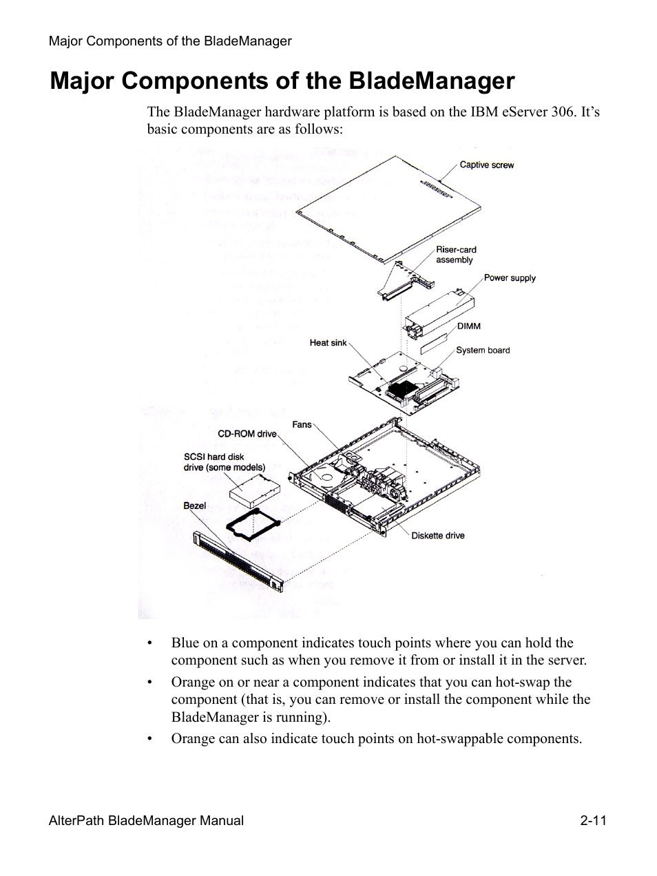 Major components of the blademanager | Cyclades AlterPath BladeManager User Manual | Page 35 / 202