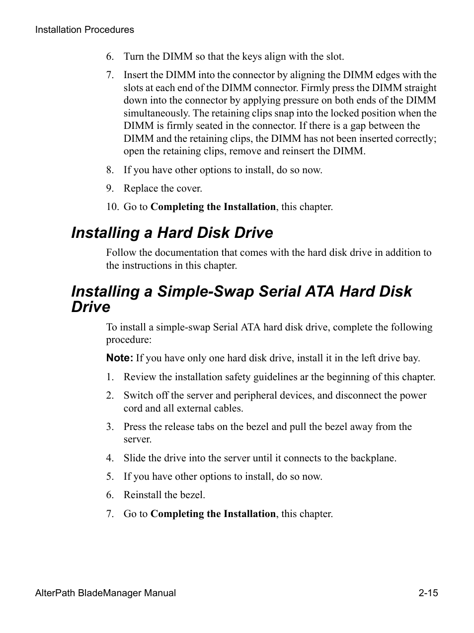 Installing a hard disk drive | Cyclades AlterPath BladeManager User Manual | Page 39 / 202