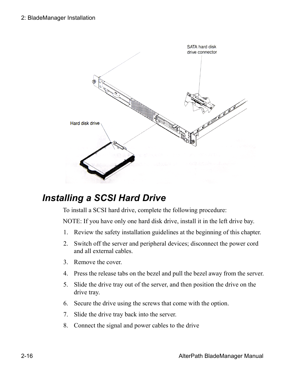 Installing a scsi hard drive | Cyclades AlterPath BladeManager User Manual | Page 40 / 202
