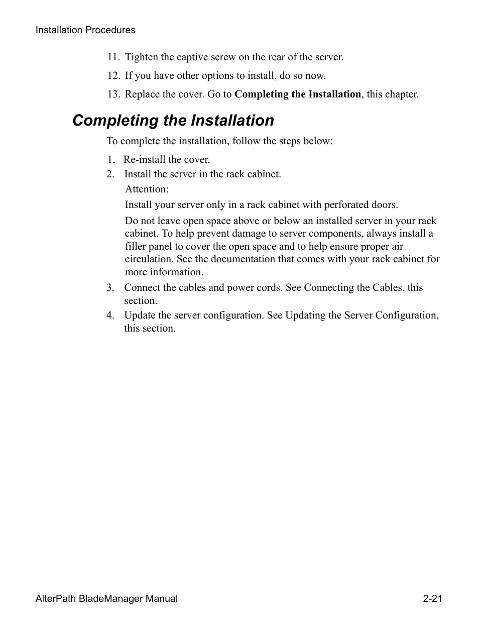 Completing the installation | Cyclades AlterPath BladeManager User Manual | Page 45 / 202