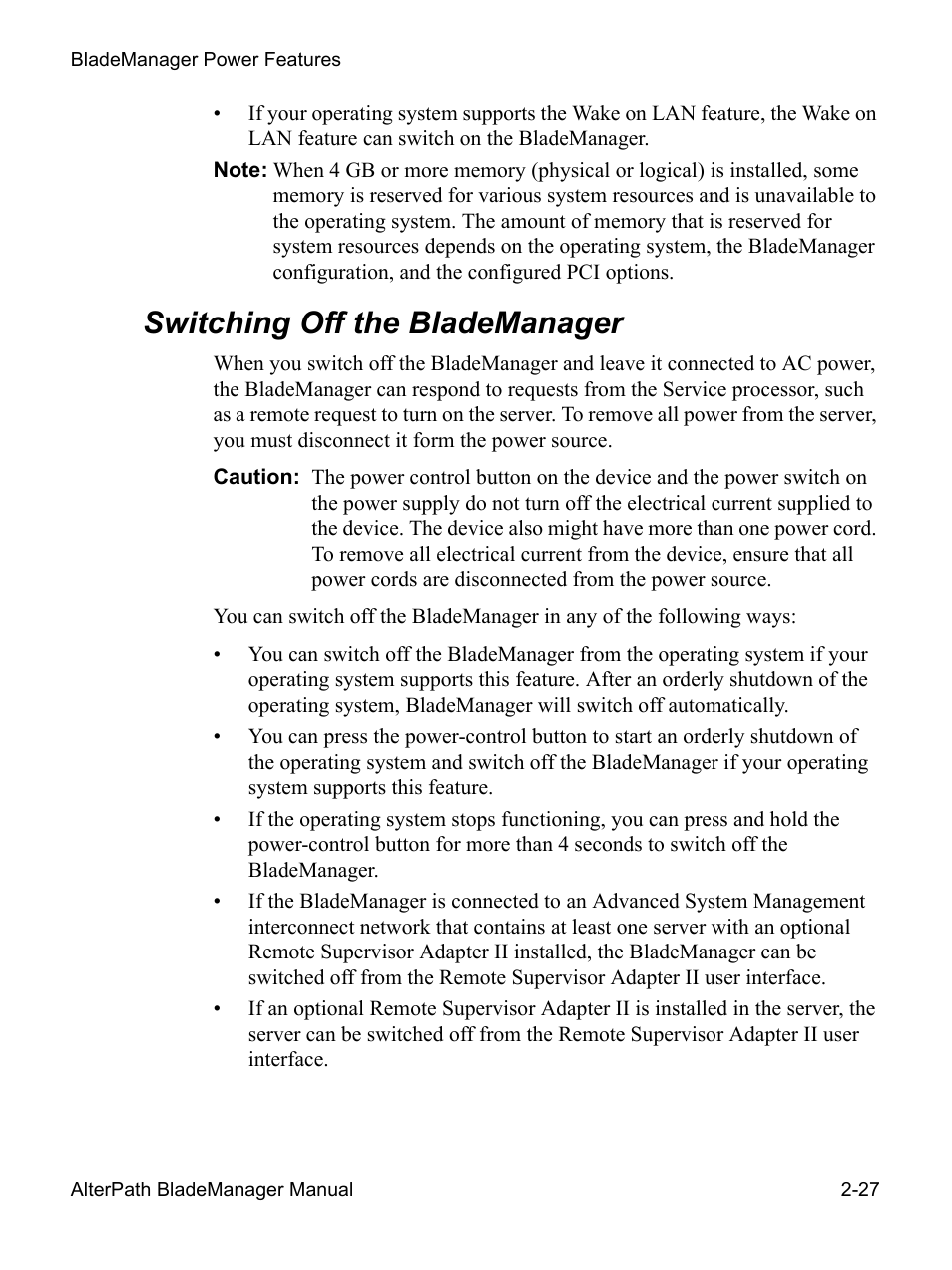 Switching off the blademanager | Cyclades AlterPath BladeManager User Manual | Page 51 / 202