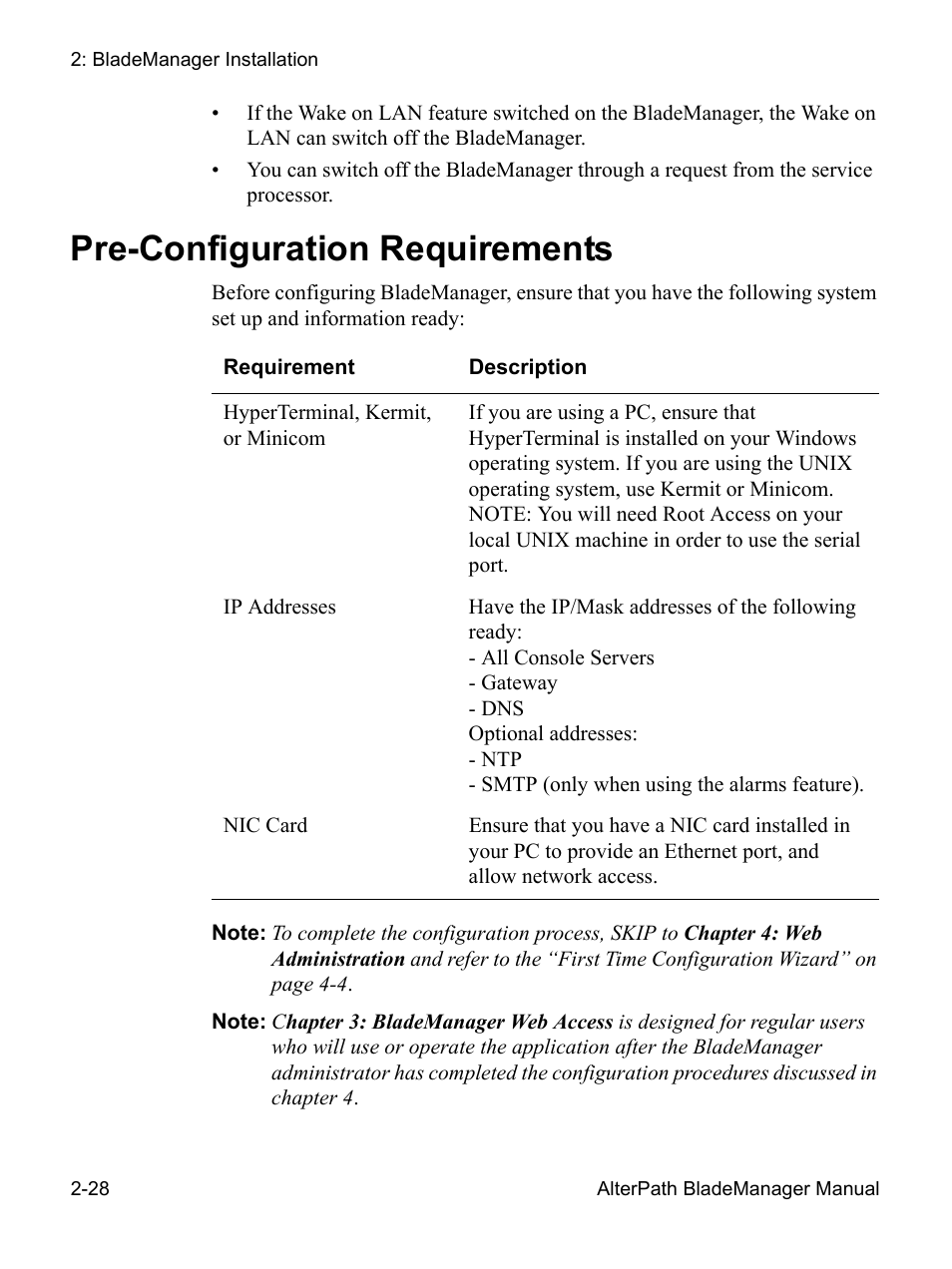 Pre-configuration requirements | Cyclades AlterPath BladeManager User Manual | Page 52 / 202