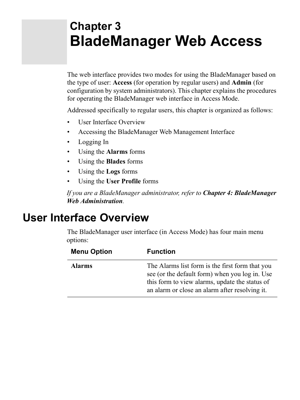 Blademanager web access, User interface overview, Chapter 3 | Cyclades AlterPath BladeManager User Manual | Page 55 / 202