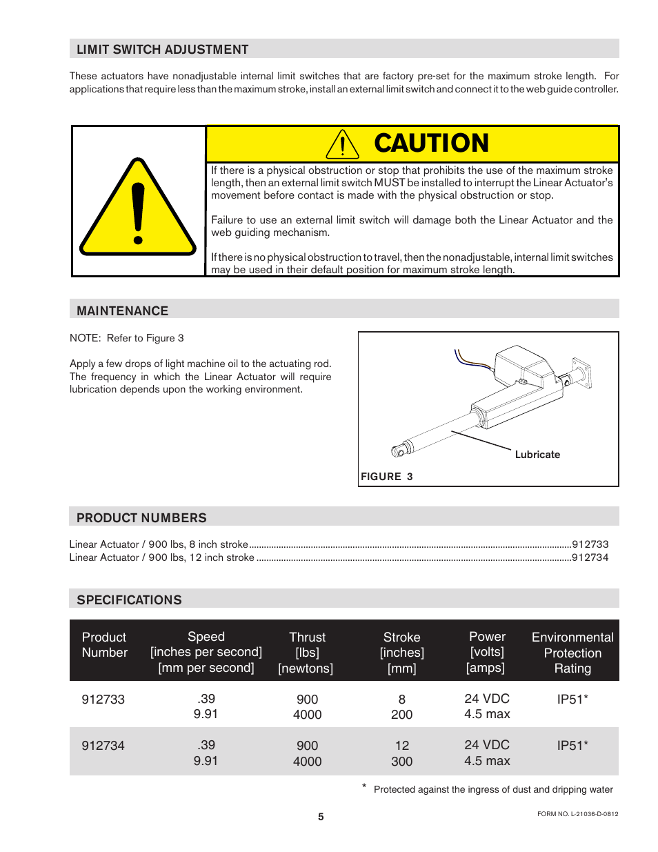 Caution | Nexen Linear Actuator 912734 User Manual | Page 5 / 8