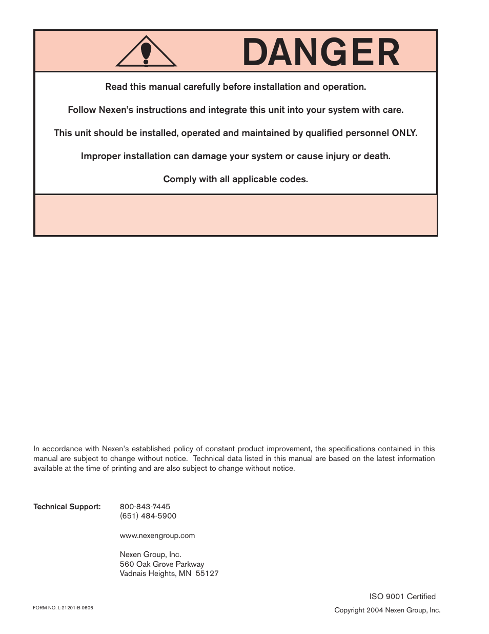 Danger | Nexen CSB 75 960764 User Manual | Page 2 / 5