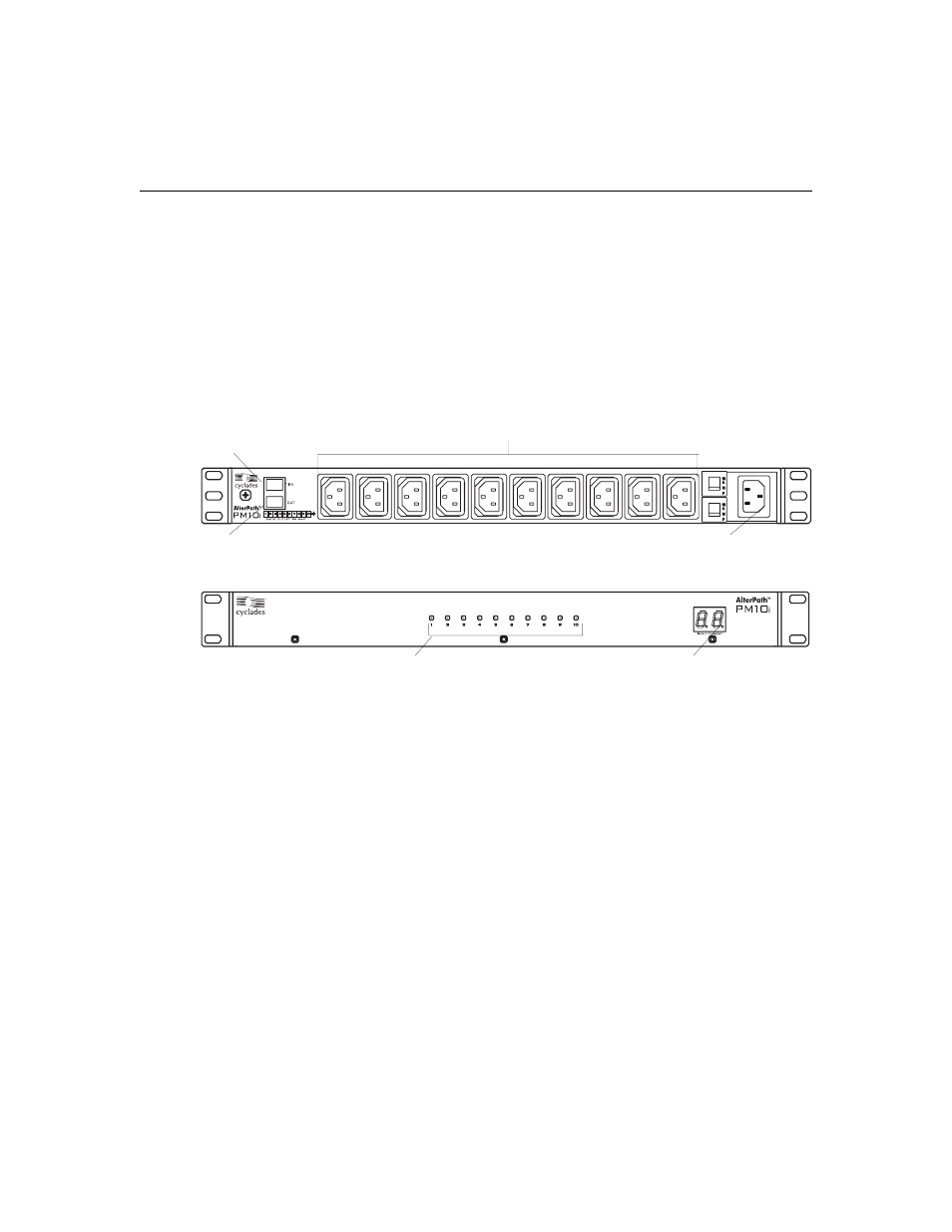 Cyclades pm10i ipdu, Cyclades pm10i-l30a ipdu, Cyclades pm10i-32a ipdu | Figure 1.7: back of the cyclades pm10iipdu, Figure 1.8: front of the cyclades pm10iipdu | Cyclades PM IPDU User Manual | Page 21 / 102