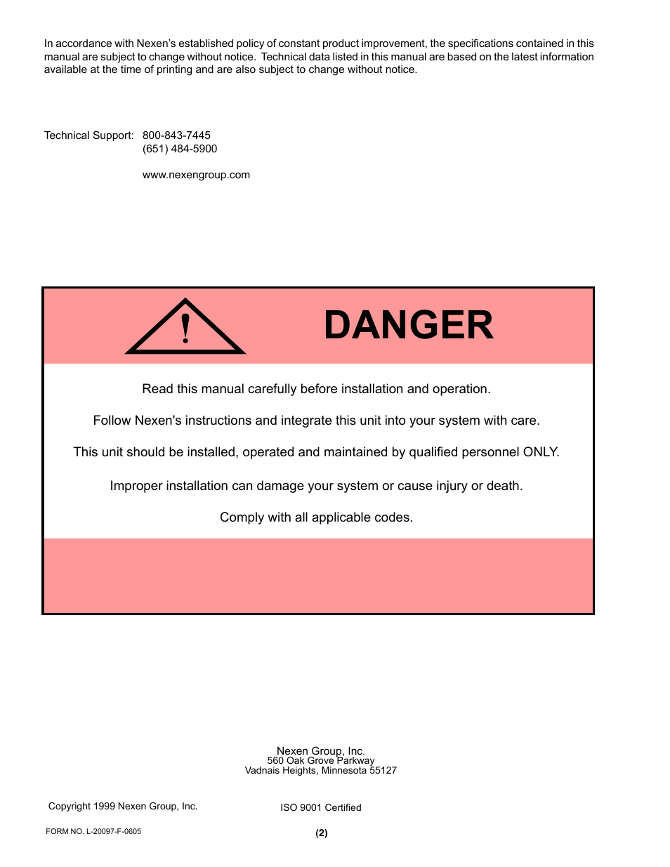 Danger | Nexen EN40-2B 912004 User Manual | Page 2 / 10