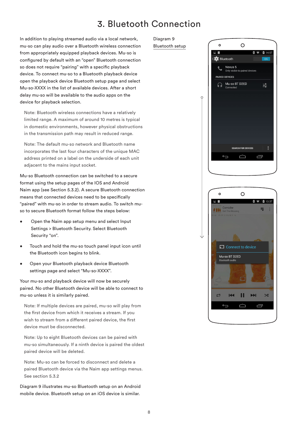 Bluetooth connection, Diagram 9 bluetooth setup | Naim Audio Mu-so User Manual | Page 10 / 22