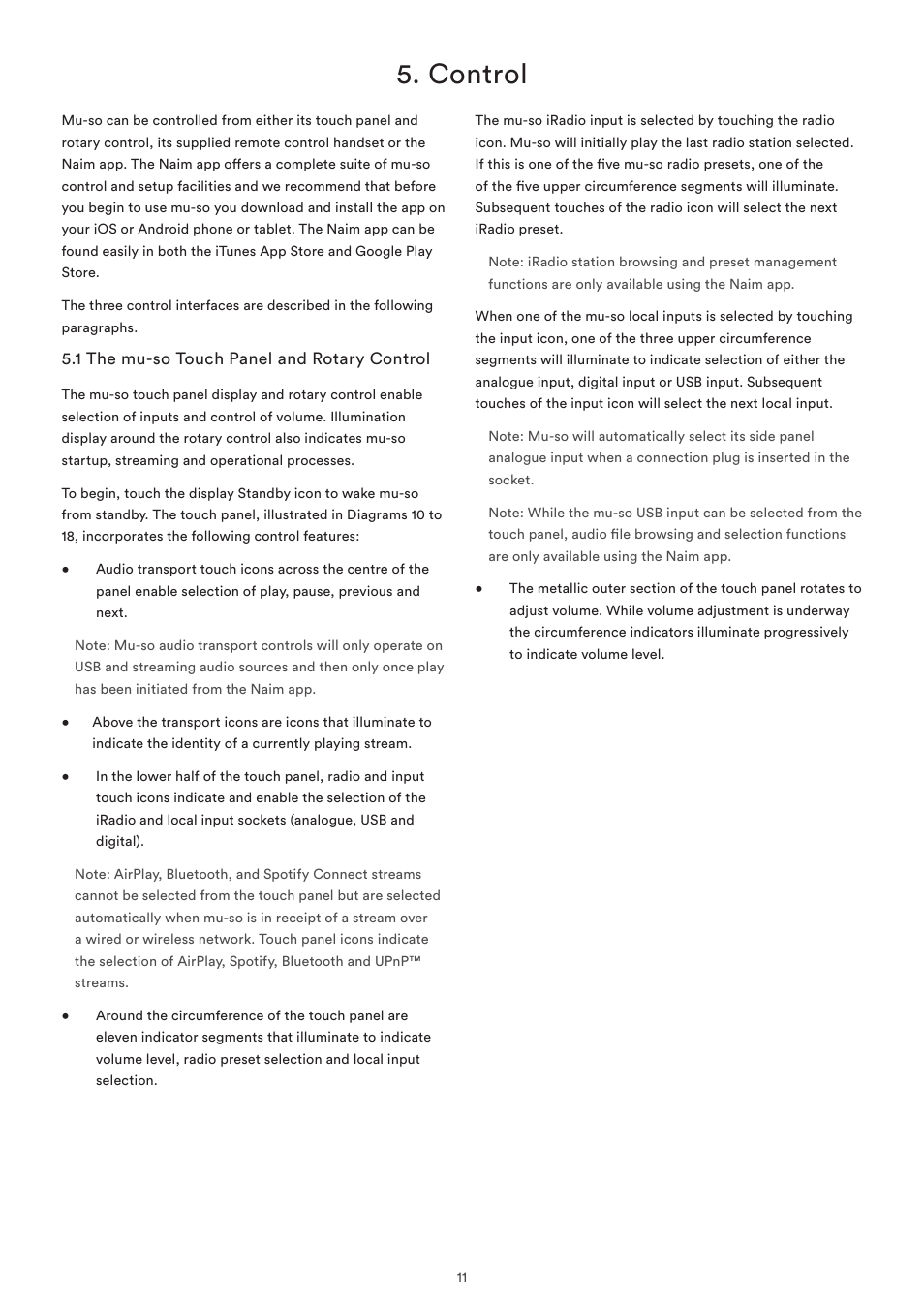 Control, 1 the mu-so touch panel and rotary control | Naim Audio Mu-so User Manual | Page 13 / 22