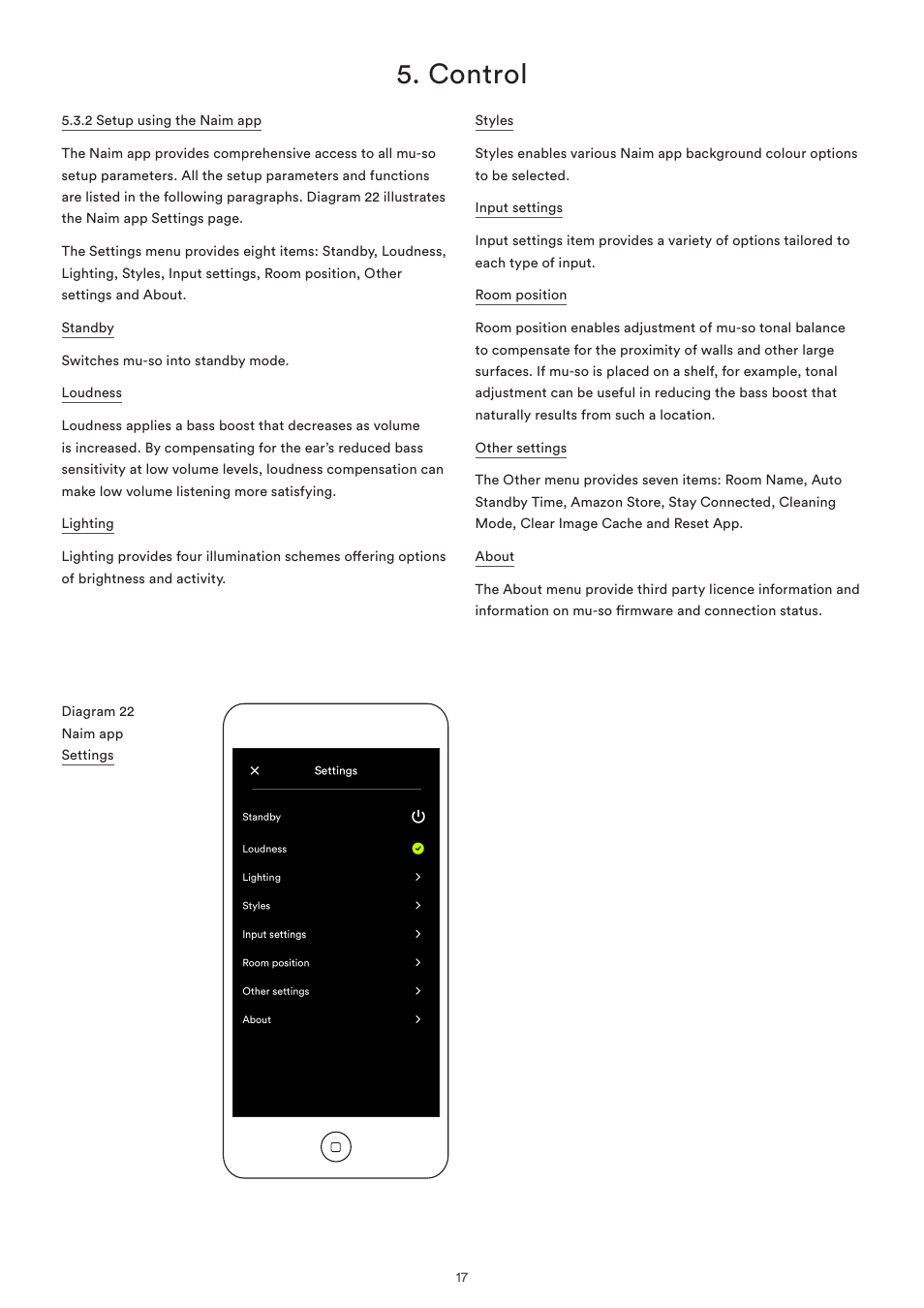 Diagram 22 naim app settings, Control | Naim Audio Mu-so User Manual | Page 19 / 22