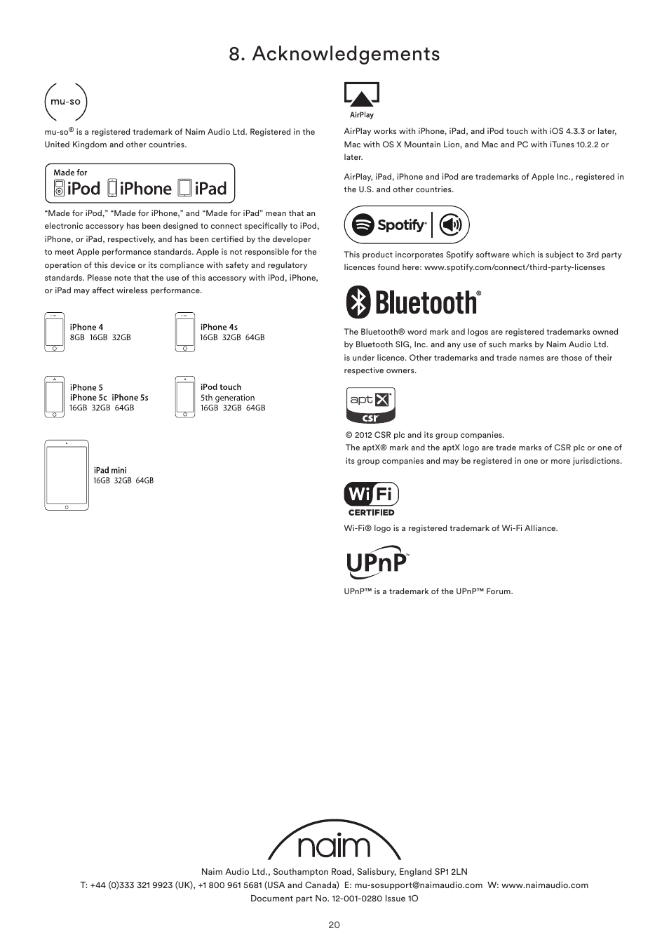 Acknowledgements | Naim Audio Mu-so User Manual | Page 22 / 22