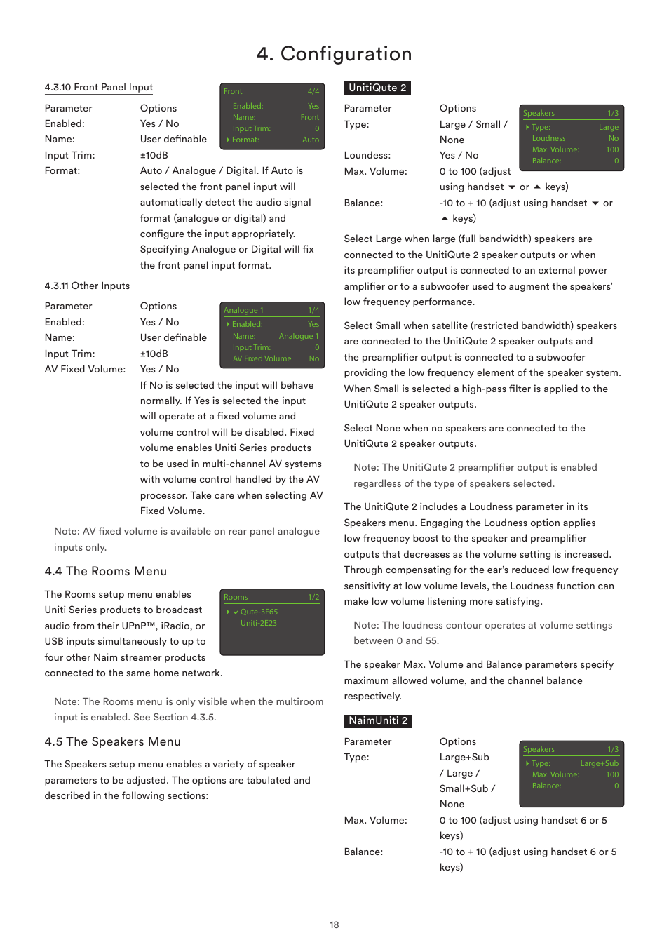 4 the rooms menu, 5 the speakers menu, Configuration | Naim Audio SuperUniti User Manual | Page 20 / 36