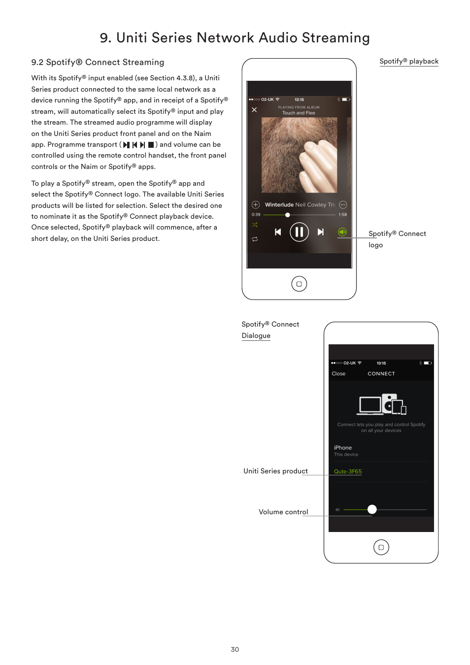 2 spotify® connect streaming, Uniti series network audio streaming | Naim Audio SuperUniti User Manual | Page 32 / 36